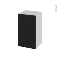 Meuble de salle de bains - Rangement bas - HELIA Noir - 1 porte 1 tiroir - L40 x H70 x P37 cm