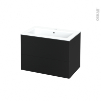 Meuble de salle de bains - Plan vasque NAJA - HELIA Noir - 2 tiroirs - Côtés décors - L80.5 x H58.5 x P50.5 cm