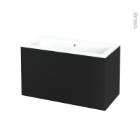 Meuble de salle de bains - Plan vasque NAJA - HELIA Noir - 2 tiroirs - Côtés décors - L100,5 x H58,5 x P50,5 cm