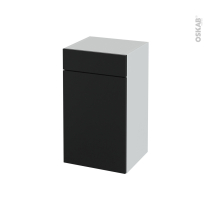 Meuble de salle de bains - Rangement bas - HELIA Noir - 1 porte 1 tiroir - L40 x H70 x P37 cm