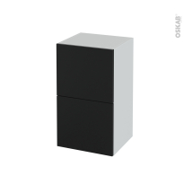 Meuble de salle de bains - Rangement bas - HELIA Noir - 2 tiroirs 1 tiroir à l'anglaise - L40 x H70 x P37 cm
