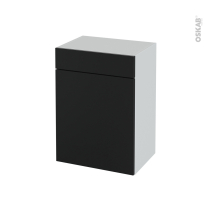 Meuble de salle de bains - Rangement bas - HELIA Noir - 1 porte 1 tiroir - L50 x H70 x P37 cm