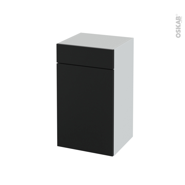 Meuble de salle de bains Rangement bas <br />HELIA Noir, 1 porte 1 tiroir, L40 x H70 x P37 cm 