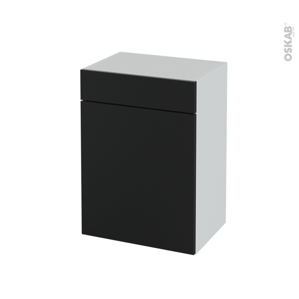 Meuble de salle de bains Rangement bas <br />HELIA Noir, 1 porte 1 tiroir, L50 x H70 x P37 cm 