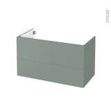 Meuble de salle de bains - Sous vasque - HELIA Vert - 2 tiroirs - Côtés décors - L100 x H57 x P50 cm