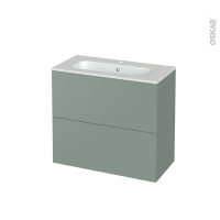 Meuble de salle de bains - Plan vasque REZO - HELIA Vert - 2 tiroirs - Côtés décors - L80.5 x H71.5 x P40.5 cm