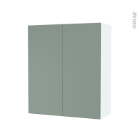 Armoire de salle de bains - Rangement haut - HELIA Vert - 2 portes - Côtés blancs - L60 x H70 x P27 cm