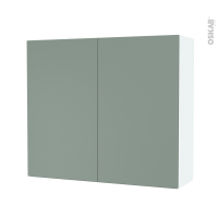 Armoire de salle de bains - Rangement haut - HELIA Vert - 2 portes - Côtés blancs - L80 x H70 x P27 cm