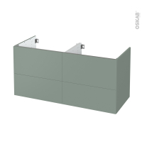 Meuble de salle de bains - Sous vasque double - HELIA Vert - 4 tiroirs - Côtés décors - L120 x H57 x P50 cm