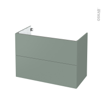 Meuble de salle de bains - Sous vasque - HELIA Vert - 2 tiroirs - Côtés décors - L100 x H70 x P50 cm