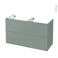 Meuble de salle de bains - Sous vasque double - HELIA Vert - 4 tiroirs - Côtés décors - L120 x H70 x P50 cm