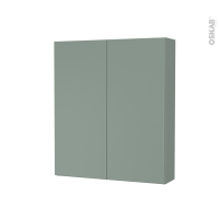 Armoire de toilette - Rangement haut - HELIA Vert - 2 portes - Côtés décors - L60 x H70 x P17 cm