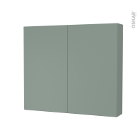 Armoire de toilette - Rangement haut - HELIA Vert - 2 portes - Côtés décors - L80 x H70 x P17 cm