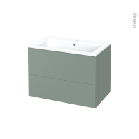 Meuble de salle de bains - Plan vasque NAJA - HELIA Vert - 2 tiroirs - Côtés décors - L80.5 x H58.5 x P50.5 cm