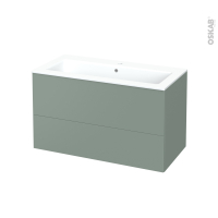 Meuble de salle de bains - Plan vasque NAJA - HELIA Vert - 2 tiroirs - Côtés décors - L100,5 x H58,5 x P50,5 cm