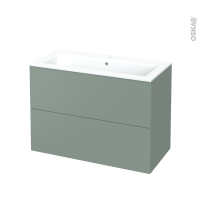 Meuble de salle de bains - Plan vasque NAJA - HELIA Vert - 2 tiroirs - Côtés décors - L100,5 x H71,5 x P50,5 cm