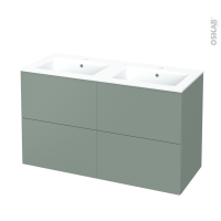 Meuble de salle de bains - Plan double vasque NAJA - HELIA Vert - 4 tiroirs - Côtés décors - L120,5 x H71,5 x P50,5 cm