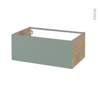 Meuble de salle de bains - Rangement bas - HELIA Vert - 1 tiroir - Côtés HOSTA Chêne prestige - L80 x H35 x P50 cm