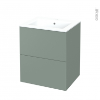 Meuble de salle de bains - Plan vasque NAJA - HELIA Vert - 2 tiroirs - Côtés décors - L60,5 x H71,5 x P50,5 cm
