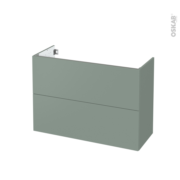 Meuble de salle de bains Sous vasque <br />HELIA Vert, 2 tiroirs, Côtés décors, L100 x H70 x P40 cm 