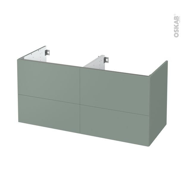 Meuble de salle de bains Sous vasque double <br />HELIA Vert, 4 tiroirs, Côtés décors, L120 x H57 x P50 cm 