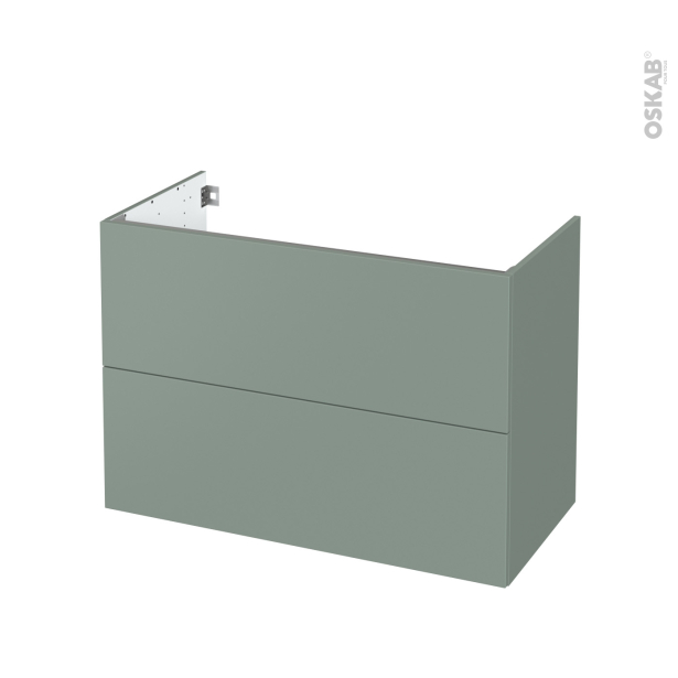 Meuble de salle de bains Sous vasque <br />HELIA Vert, 2 tiroirs, Côtés décors, L100 x H70 x P50 cm 