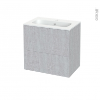 Meuble de salle de bains - Plan vasque REZO - HODA Béton - 2 tiroirs - Côtés décors - L60,5 x H58,5 x P40,5 cm