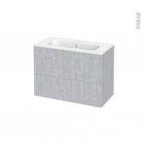 Meuble de salle de bains - Plan vasque REZO - HODA Béton - 2 tiroirs - Côtés décors - L80.5 x H58.5 x P40.5 cm