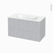 Meuble de salle de bains - Plan vasque NEMA - HODA Béton - 2 tiroirs - Côtés décors - L100,5 x H58,5 x P50,6 cm