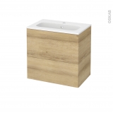 Meuble de salle de bains - Plan vasque REZO - HOSTA Chêne Naturel - 2 tiroirs - Côtés décors - L60,5 x H58,5 x P40,5 cm