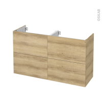 Meuble de salle de bains - Sous vasque double - HOSTA Chêne Naturel - 4 tiroirs - Côtés décors - L120 x H70 x P40 cm