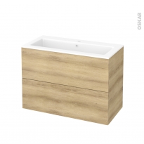 Meuble de salle de bains - Plan vasque NAJA - HOSTA Chêne Naturel - 2 tiroirs - Côtés décors - L100,5 x H71,5 x P50,5 cm
