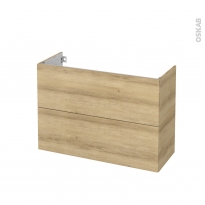 Meuble de salle de bains - Sous vasque - HOSTA Chêne Naturel - 2 tiroirs - Côtés décors - L100 x H70 x P40 cm