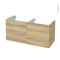 Meuble de salle de bains - Sous vasque double - HOSTA Chêne Naturel - 4 tiroirs - Côtés décors - L120 x H57 x P50 cm