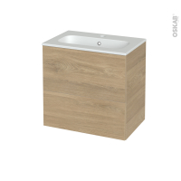 Meuble de salle de bains - Plan vasque REZO - HOSTA Chêne prestige - 2 tiroirs - Côtés décors - L60,5 x H58,5 x P40,5 cm