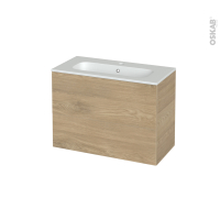 Meuble de salle de bains - Plan vasque REZO - HOSTA Chêne prestige - 2 tiroirs - Côtés décors - L80.5 x H58.5 x P40.5 cm