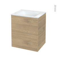 Meuble de salle de bains - Plan vasque VALA - HOSTA Chêne prestige - 2 tiroirs - Côtés décors - L60,5 x H71,2 x P50,5 cm