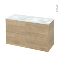 Meuble de salle de bains - Plan double vasque VALA - HOSTA Chêne prestige - 4 tiroirs - Côtés décors - L120,5 x H71,2 x P50,5 cm