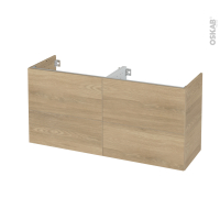 Meuble de salle de bains - Sous vasque double - HOSTA Chêne prestige - 4 tiroirs - Côtés décors - L120 x H57 x P40 cm