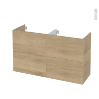 Meuble de salle de bains - Sous vasque double - HOSTA Chêne prestige - 4 tiroirs - Côtés décors - L120 x H70 x P40 cm