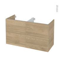 Meuble de salle de bains - Sous vasque double - HOSTA Chêne prestige - 4 tiroirs - Côtés décors - L120 x H70 x P50 cm