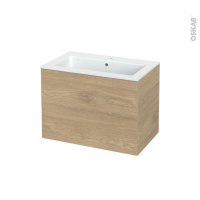 Meuble de salle de bains - Plan vasque NAJA - HOSTA Chêne prestige - 2 tiroirs - Côtés décors - L80.5 x H58.5 x P50.5 cm