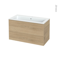 Meuble de salle de bains - Plan vasque NAJA - HOSTA Chêne prestige - 2 tiroirs - Côtés décors - L100,5 x H58,5 x P50,5 cm
