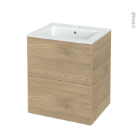Meuble de salle de bains - Plan vasque NAJA - HOSTA Chêne prestige - 2 tiroirs - Côtés décors - L60,5 x H71,5 x P50,5 cm