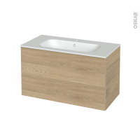 Meuble de salle de bains - Plan vasque NEMA - HOSTA Chêne prestige - 2 tiroirs - Côtés décors - L100,5 x H58,5 x P50,6 cm