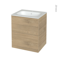 Meuble de salle de bains - Plan vasque NEMA - HOSTA Chêne prestige - 2 tiroirs - Côtés décors - L60,5 x H71,5 x P50,6 cm