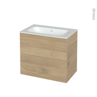 Meuble de salle de bains - Plan vasque NEMA - HOSTA Chêne prestige - 2 tiroirs - Côtés décors - L80.5 x H71.5 x P50,6 cm