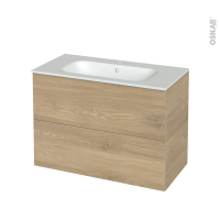Meuble de salle de bains - Plan vasque NEMA - HOSTA Chêne prestige - 2 tiroirs - Côtés décors - L100,5 x H71,5 x P50,6 cm