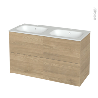 Meuble de salle de bains - Plan double vasque NEMA - HOSTA Chêne prestige - 4 tiroirs - Côtés décors - L120,5 x H71,5 x P50,6 cm