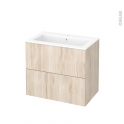 Meuble de salle de bains - Plan vasque NAJA - IKORO Chêne clair - 2 tiroirs - Côtés décors - L80,5 x H71,5 x P50,5 cm